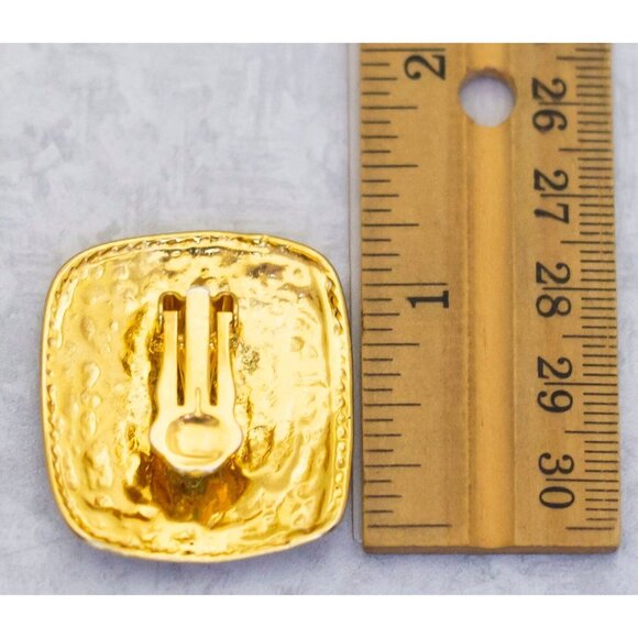 Vintage Victorian Square Yacht - Shaped Gold Tone Clip On Earrings - CS1 - Picture 3 of 3